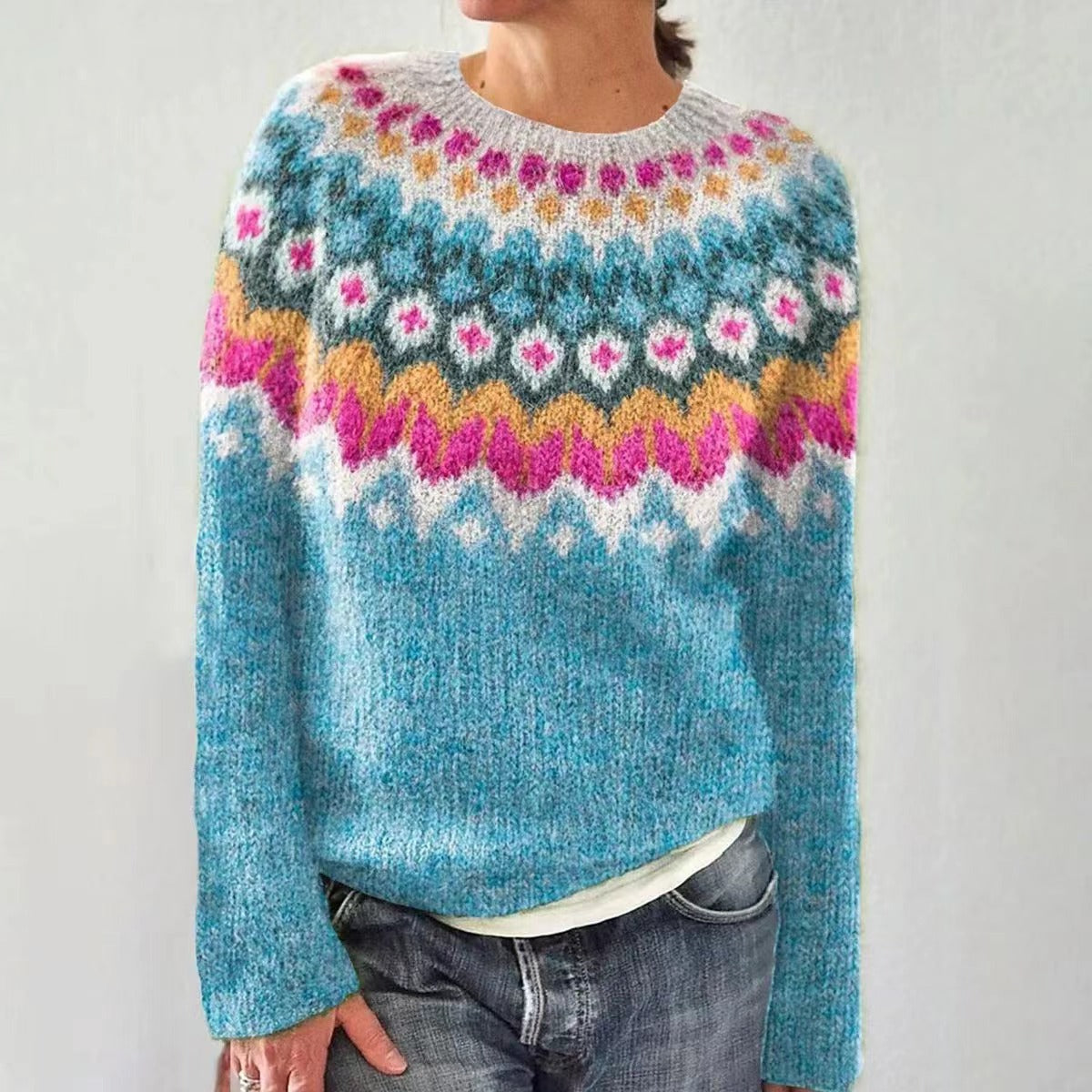 Katharina | Farbiger Strickpullover mit geometrischem Muster
